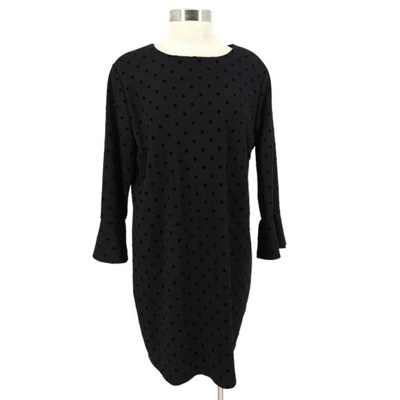 Old Navy Shift Dress Black Jack Polka Dot Bell Long Sleeve Zip Back LBD - Picture 1 of 9